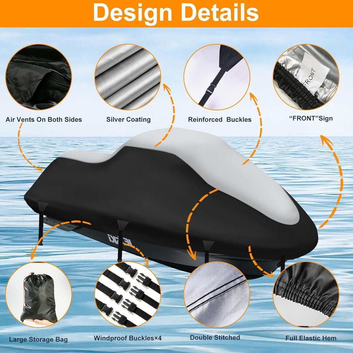 Jet Ski Abdeckplane 900D Wasserdicht für Waverunner Polaris