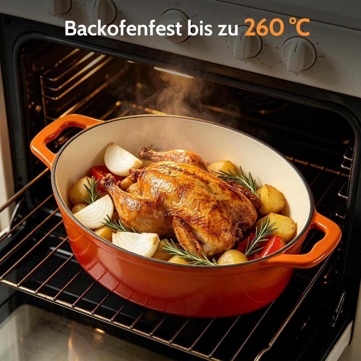 Gusseisen Bräter Oval mit Deckel – 7.6L Emaille Topf