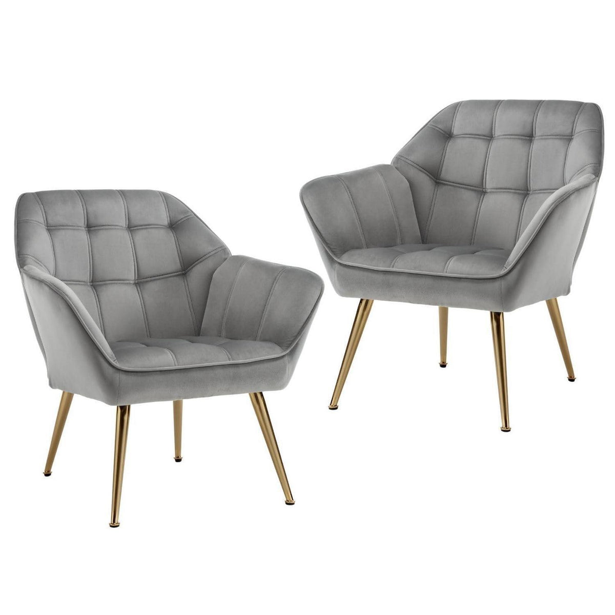 Ya-Home Akzentstuhl Set 2x | Gepolsterter Samt-Lesesessel Grau