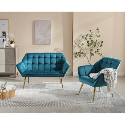 Ya-Home Akzentstuhl Set 2er - Samt Sessel Blau, Komfortabler Lesesessel
