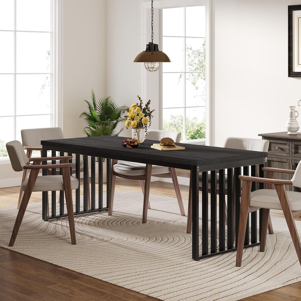 Industrietisch Esstisch 180cm Rechteckig für 6-8 Personen Schwarz