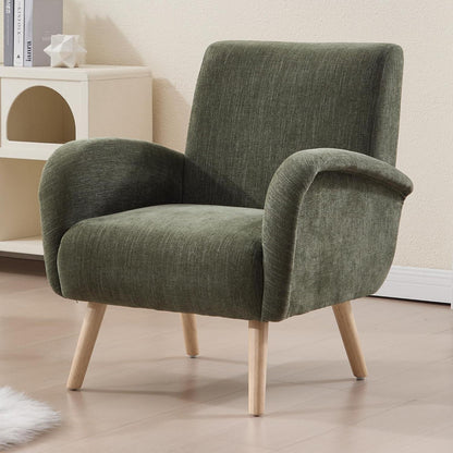 Chenille Loungesessel Grün – Bequemer Ohrensessel für Wohnzimmer