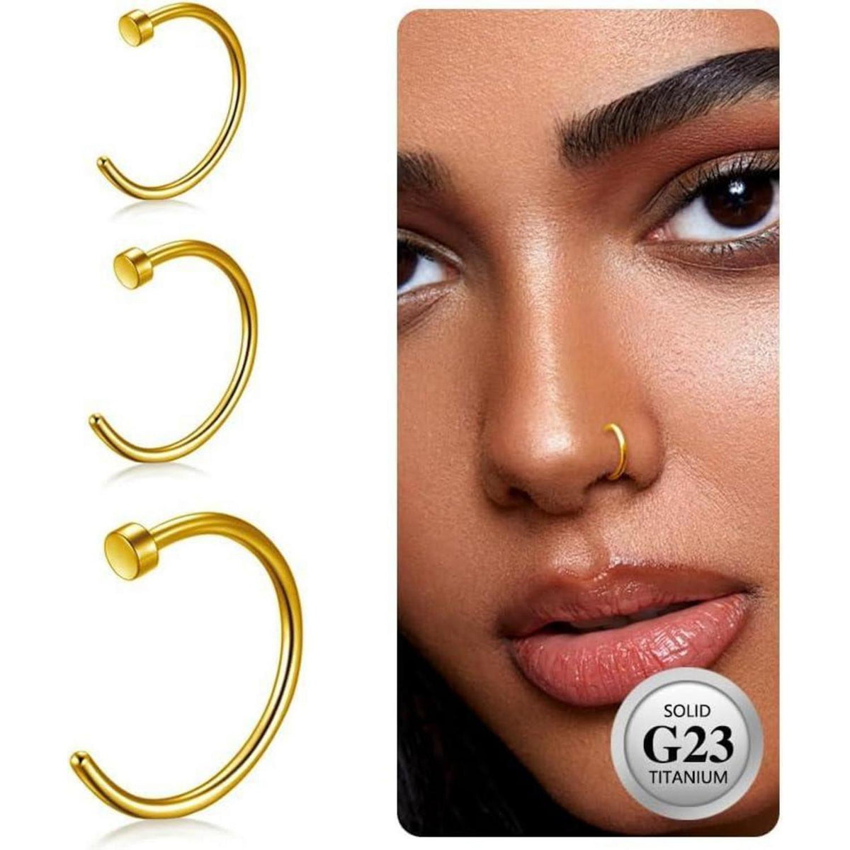 Fake Nasenring Titan 3er Set 18G 6-10mm Schwarz Gold Silber
