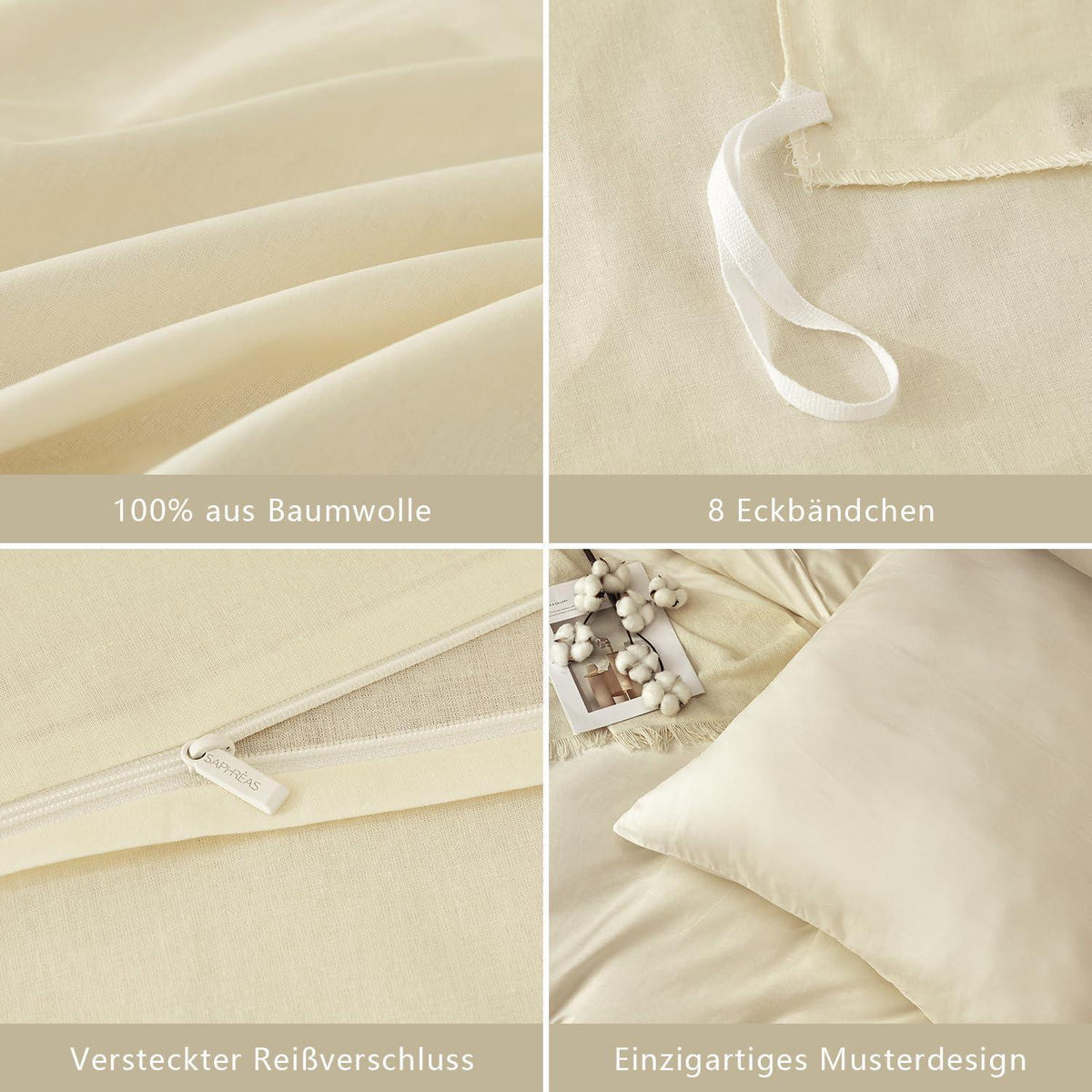 Gewaschene Baumwoll Bettwäsche Set 200x200 cm, Milchgelb