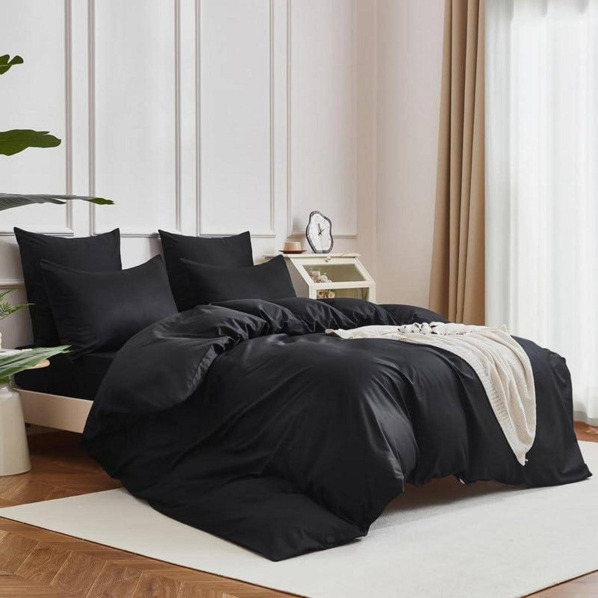 Mako Satin Bettwäsche Set 200x220cm Schwarz 3tlg.