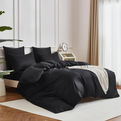 Mako Satin Bettwäsche Set 200x220cm Schwarz 3tlg.