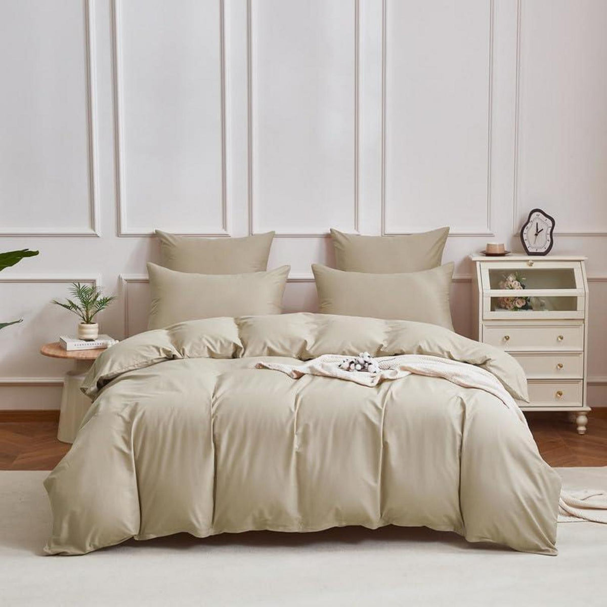 Mako Satin Bettwäsche Set 200x220cm Braun Khaki 3tlg.