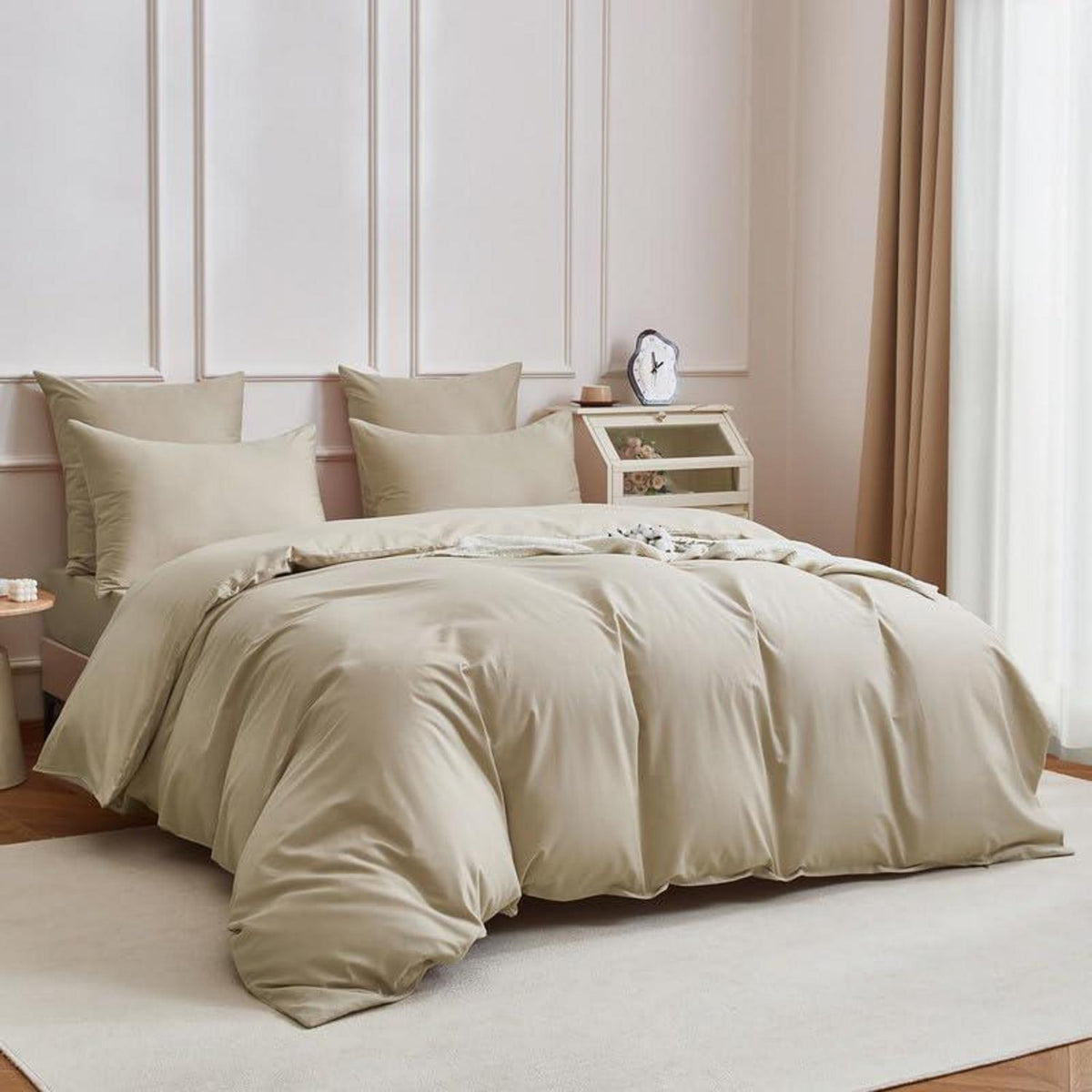 Mako Satin Bettwäsche Set 200x220cm Braun Khaki 3tlg.