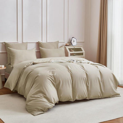 Mako Satin Bettwäsche Set 200x220cm Braun Khaki 3tlg.