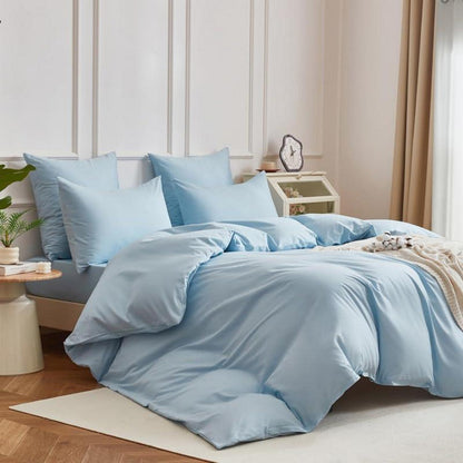 Mako Satin Bettwäsche Set 200x220cm Hellblau 3tlg.
