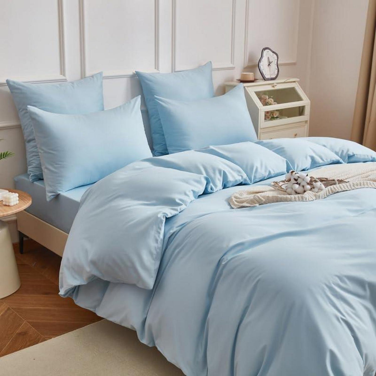 Mako Satin Bettwäsche Set 200x220cm Hellblau 3tlg.