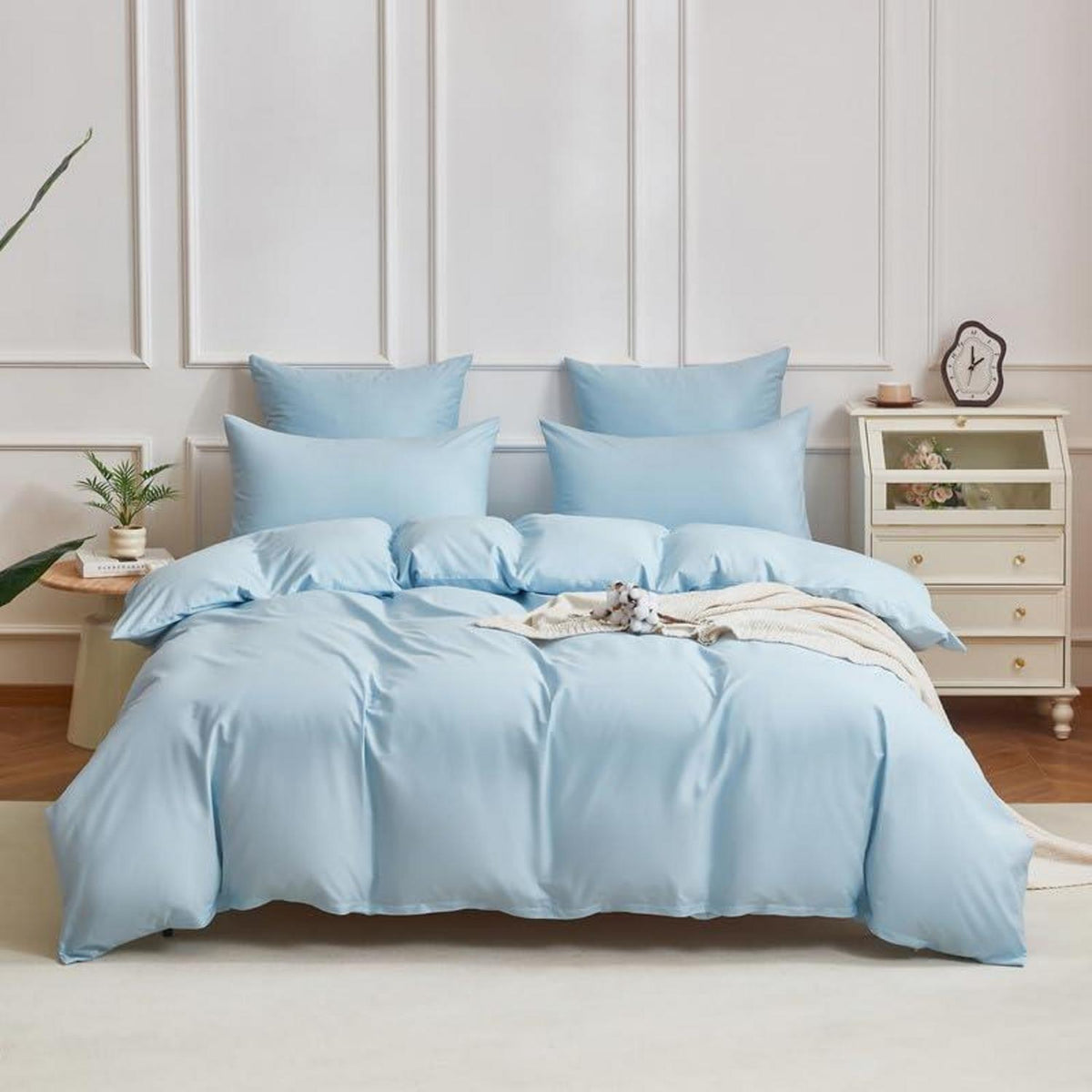 Mako Satin Bettwäsche Set 135x200 cm Hellblau Baumwolle