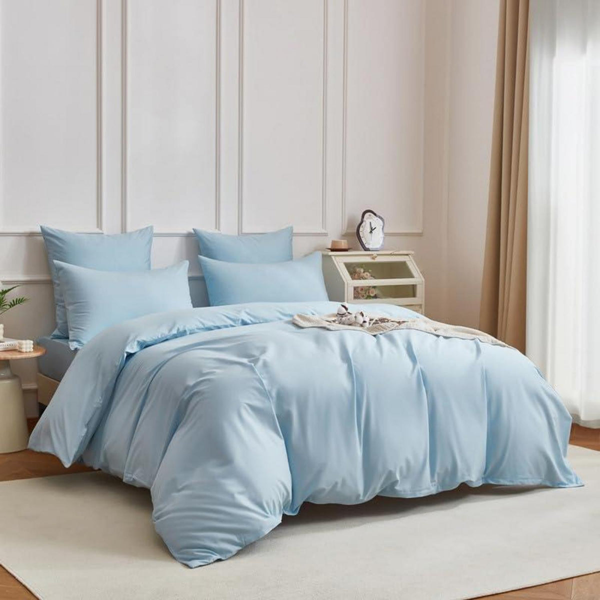 Mako Satin Bettwäsche Set 135x200 cm Hellblau Baumwolle