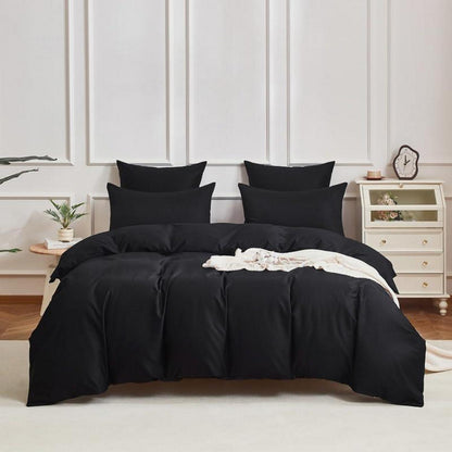Mako Satin Bettwäsche Set 220x240 cm Schwarz 3-teilig