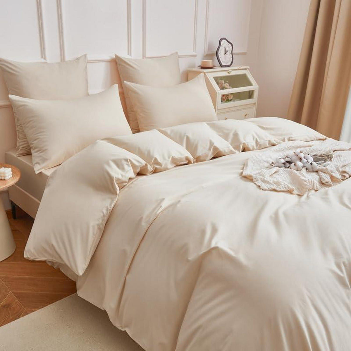 Mako Satin Bettwäsche Set 135x200cm Beige Baumwolle 4tlg.