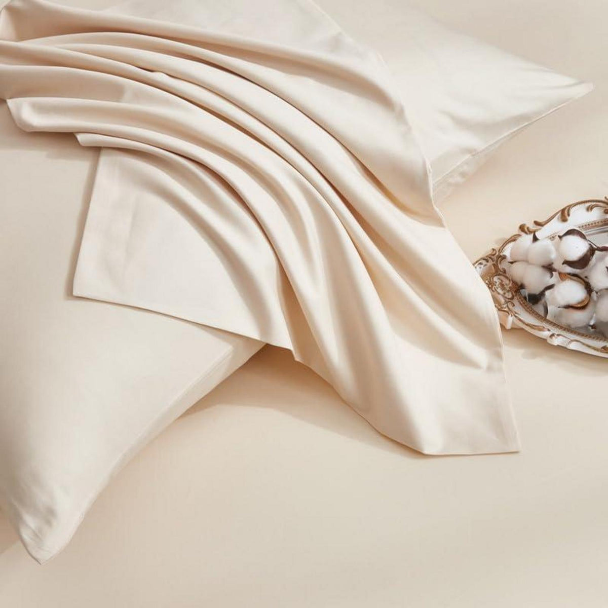 Mako Satin Bettwäsche Set 135x200cm Beige Baumwolle 4tlg.