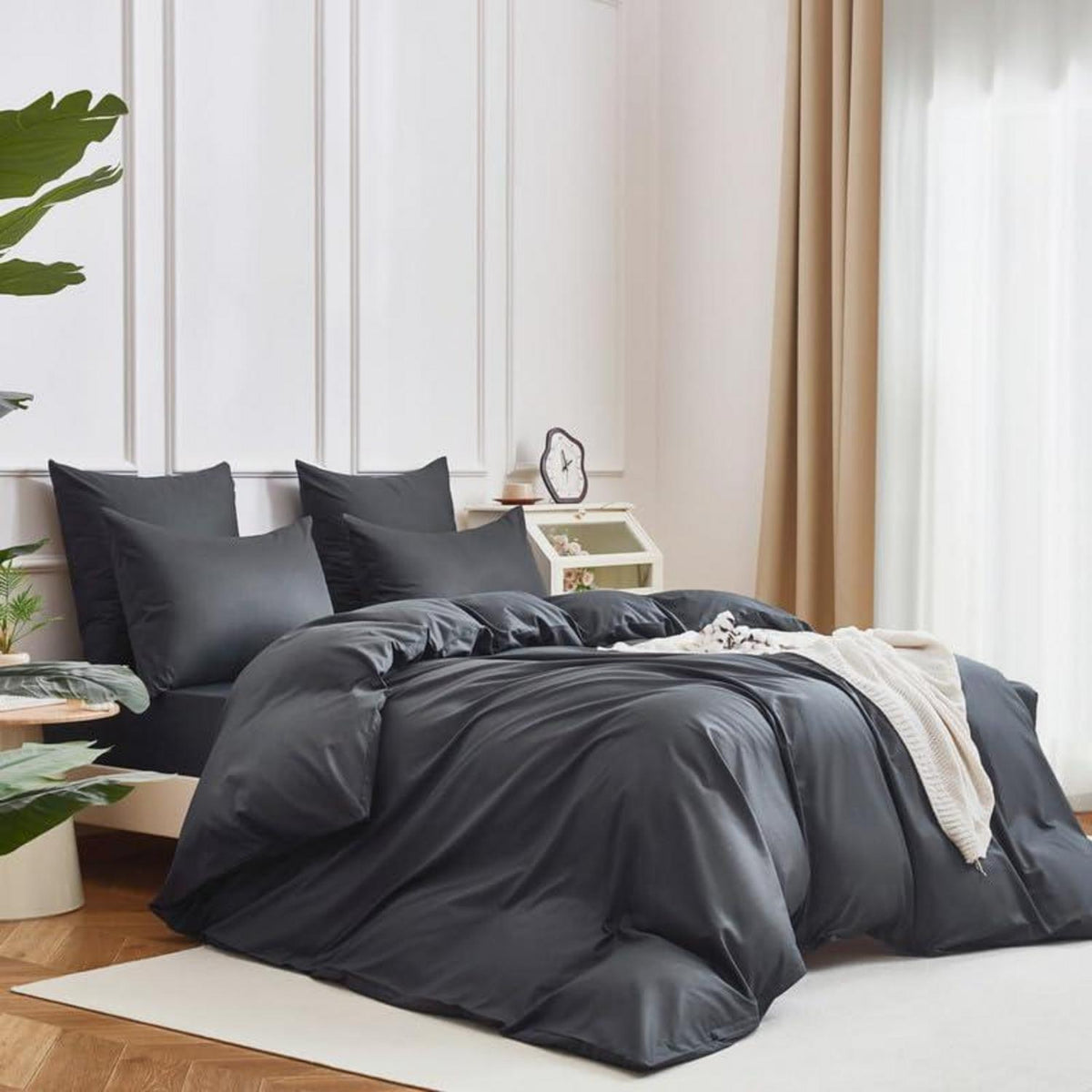 Mako Satin Bettwäsche Set 220x240cm Grau Baumwolle