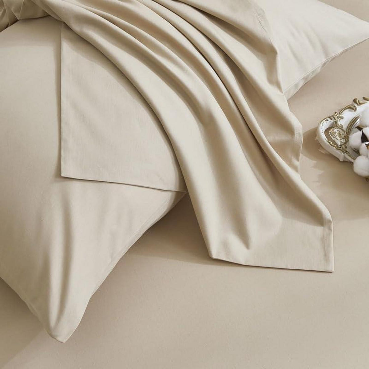 Mako Satin Bettwäsche Set 135x200 Baumwolle Khaki 4tlg.
