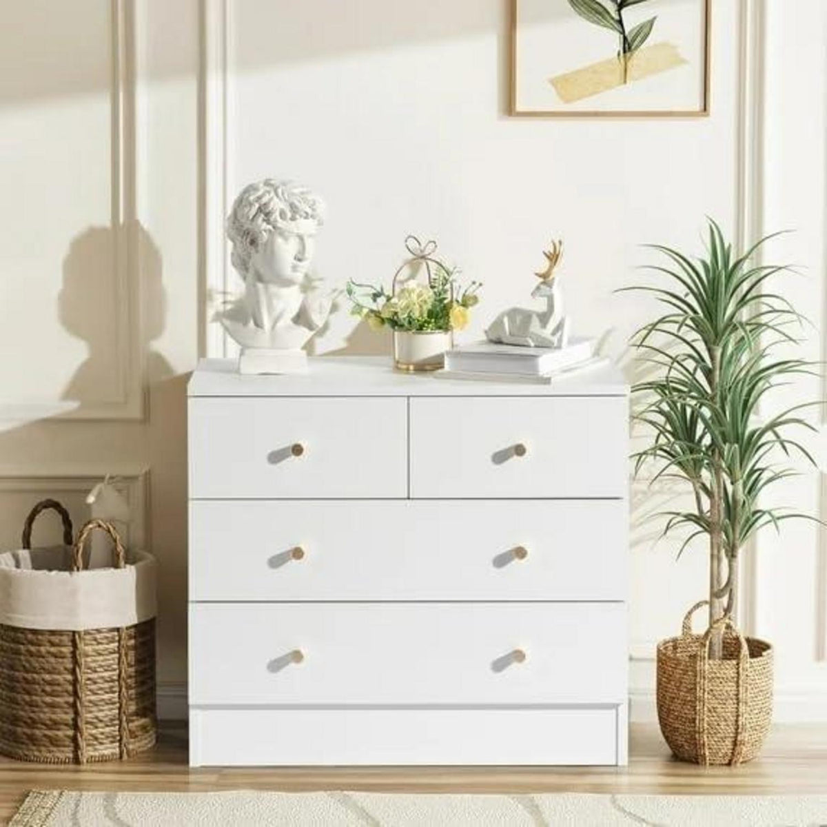 Weißes Schlafzimmer Kommode mit 4 Schubladen & Stauraum