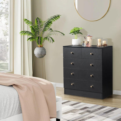 Kommode 5 Schubladen Schwarz – Schlafzimmer Sideboard mit Stauraum