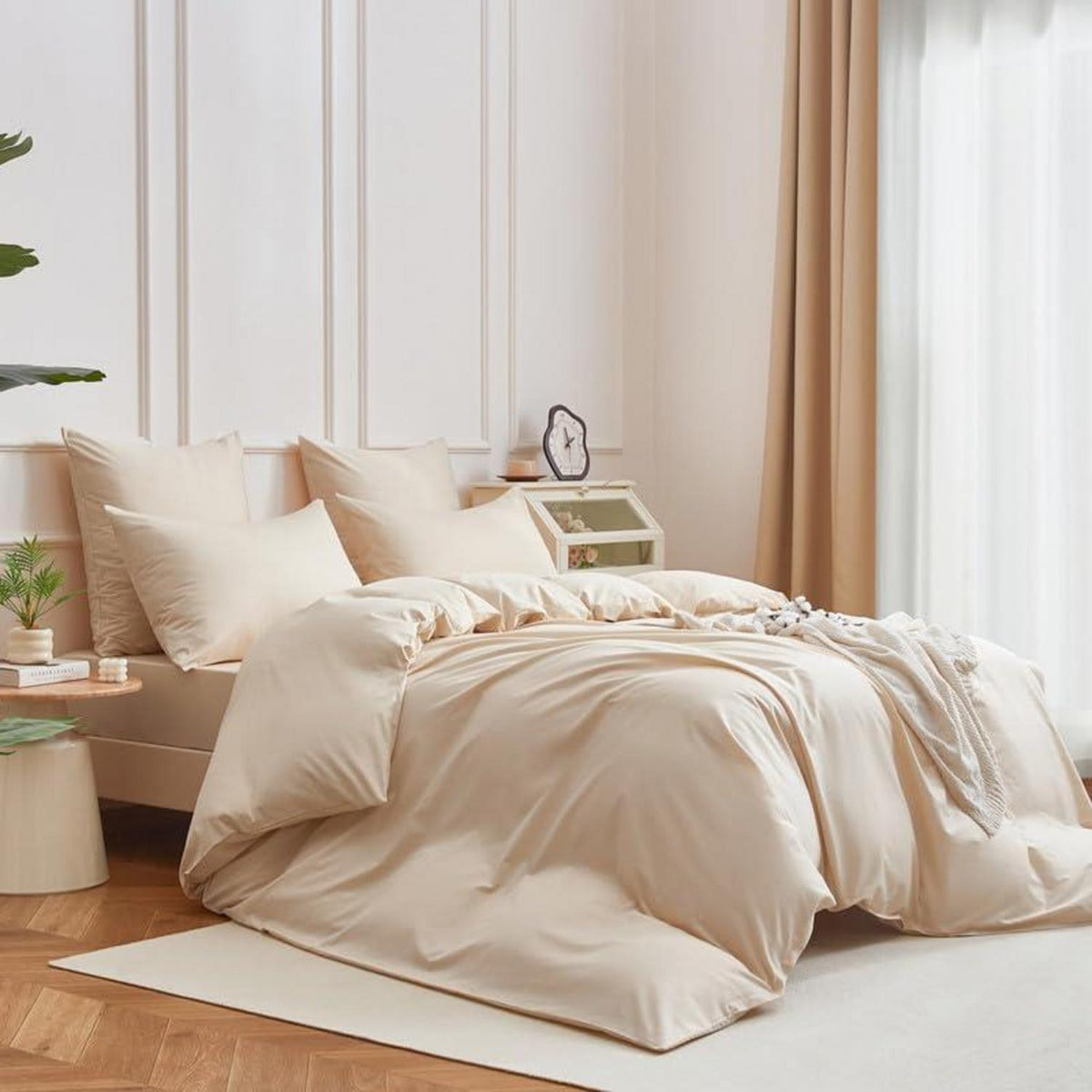 Mako Satin Bettwäsche Set 220x240cm Beige Baumwolle