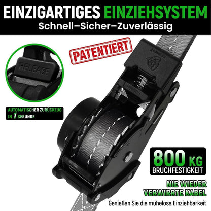 Automatischer Spanngurt-Set 3,6m mit J-Haken – 4er Pack