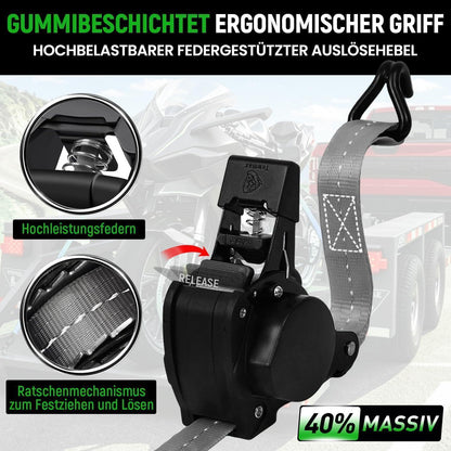 Automatischer Spanngurt-Set 3,6m mit J-Haken – 4er Pack
