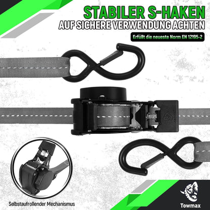 Automatischer Spanngurt-Set 3,6m mit S-Haken – 4er Pack