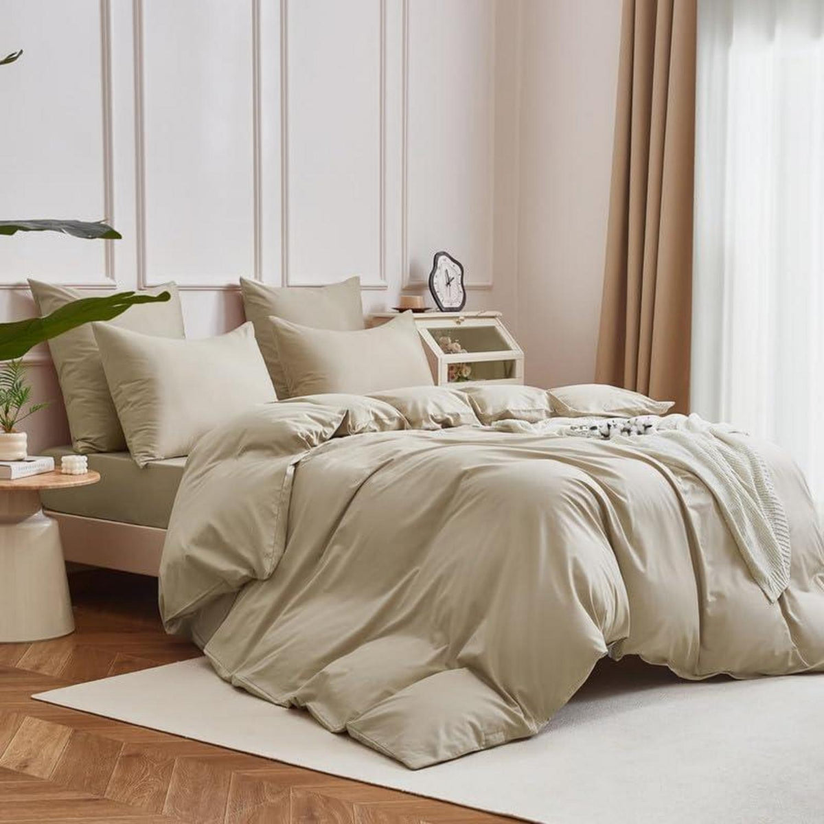 Mako Satin Bettwäsche Set 220x240cm Braun Khaki 3tlg.