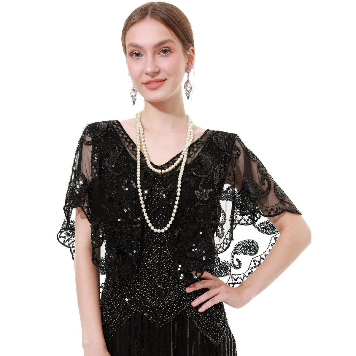 Pailletten Schal Damen 1920er Gatsby Stil mit Perlen