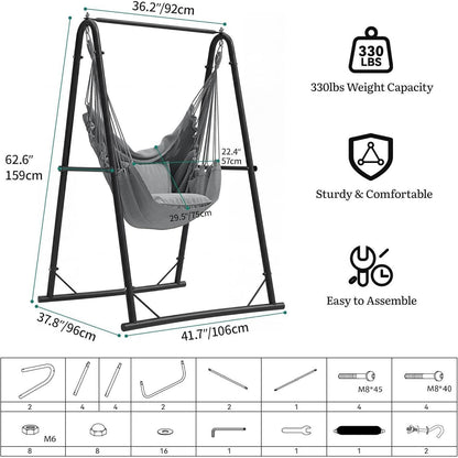 Hängesessel mit Gestell & Kissen – Grau für Terrasse & Garten