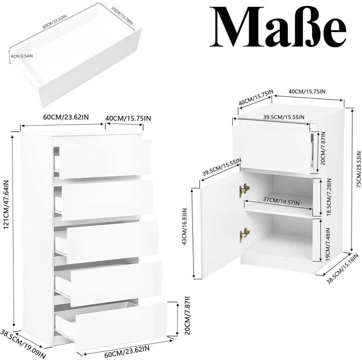 2er-Set Kommoden Weiß – Schlafzimmer, Büro & Wohnen