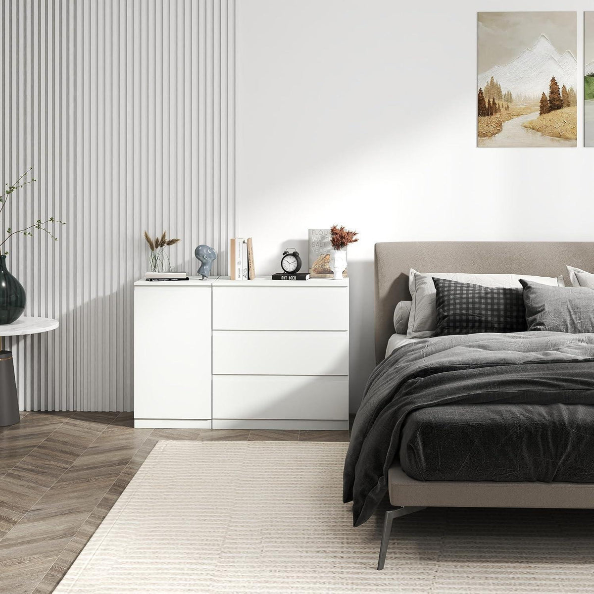 2er-Set Kommoden Weiß mit 0 & 3 Schubladen – Schlafzimmer & Büro