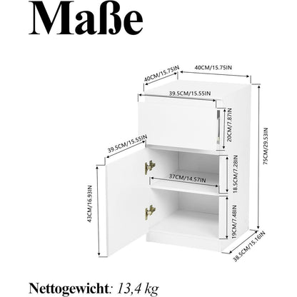 Weißer Nachttisch mit Schublade – 40x40x75 cm