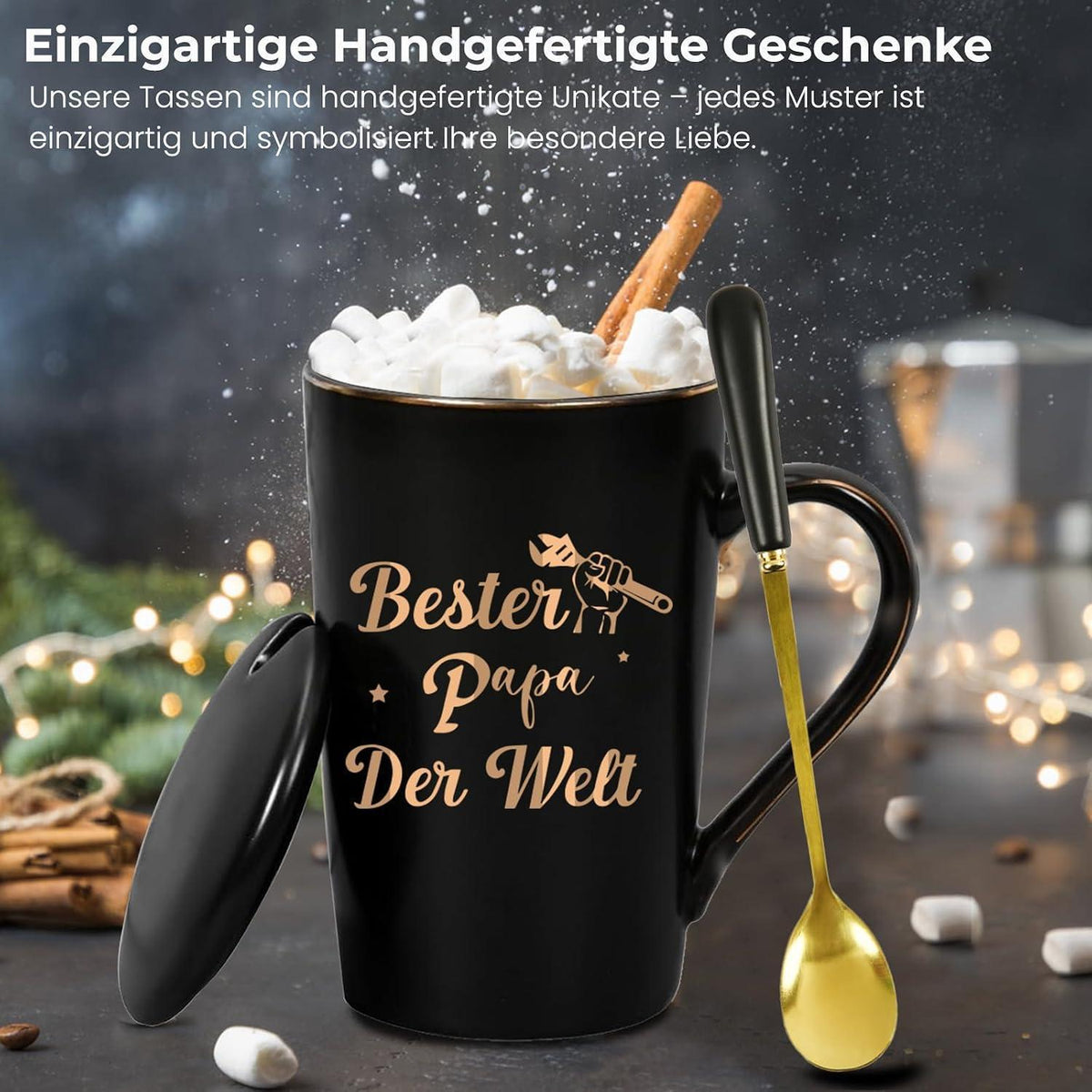 Papa Tasse "Bester Papa der Welt" mit Deckel & Löffel