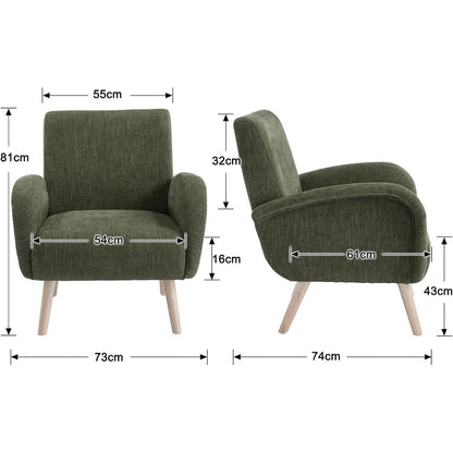 Chenille Loungesessel mit Holzbeinen – Grün
