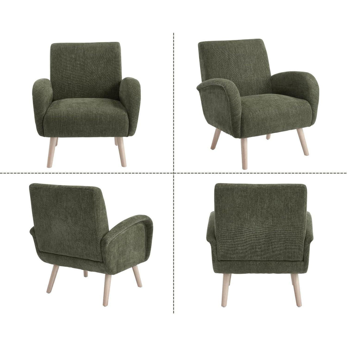 Chenille Loungesessel mit Holzbeinen – Grün