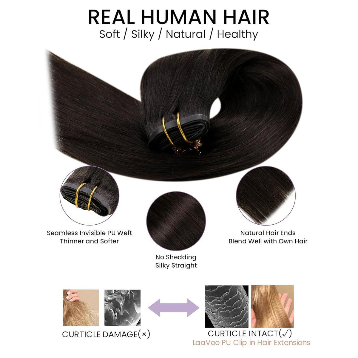 Echthaar Clip-Ins Braun – 35cm, 100g, Dunkelbraun