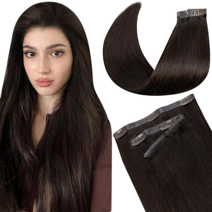 Echthaar Clip-in Extensions Braun – 40cm, 100g
