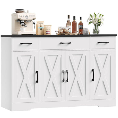 Sideboard 140cm mit Schubladen & Regalen – Weiß & Schwarz
