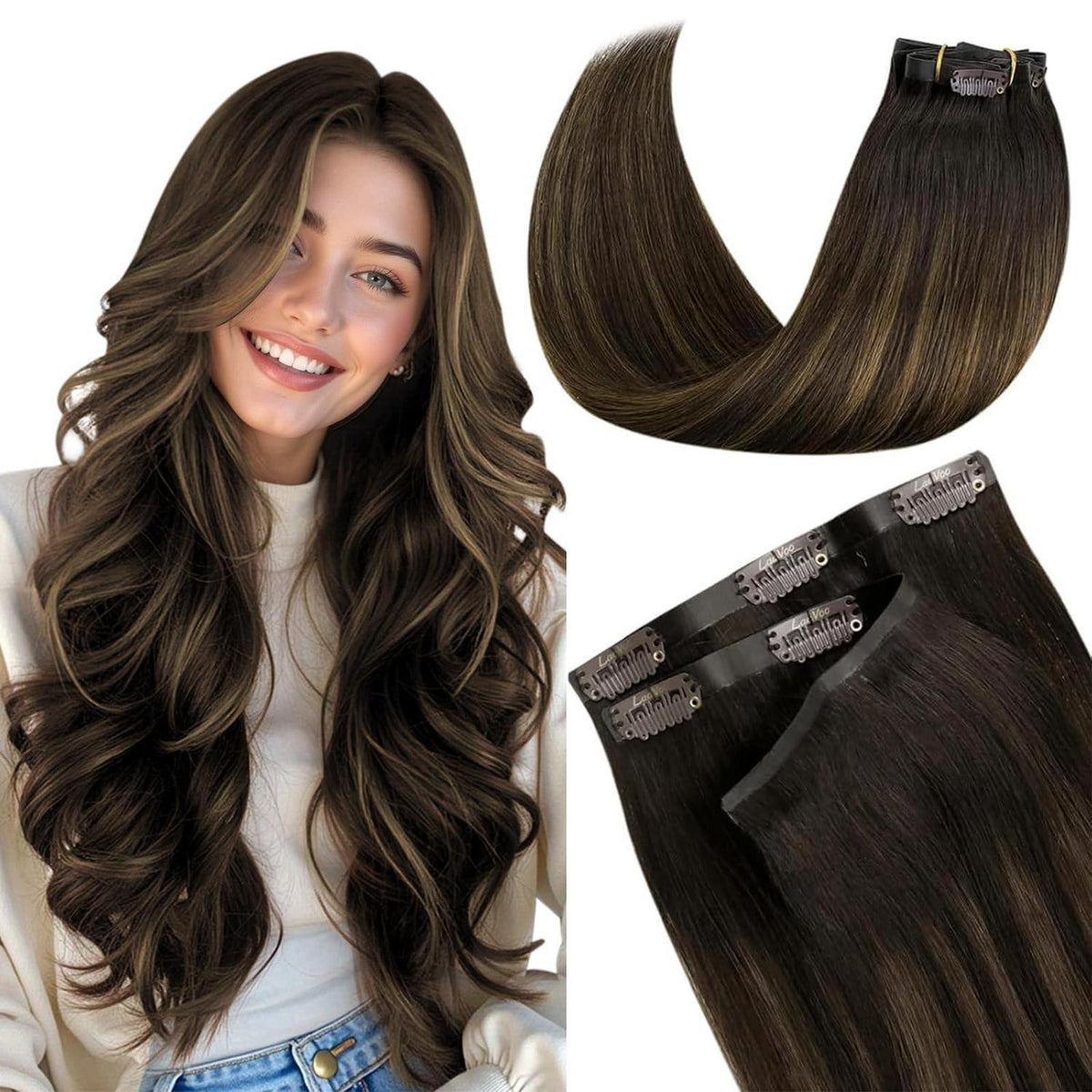 Echthaar Clip-Ins Braun Balayage 50cm – 7er Set