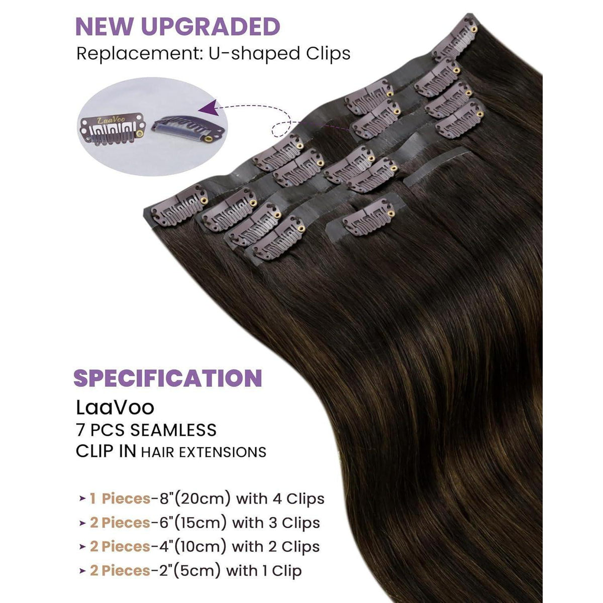 Echthaar Clip-Ins Braun Balayage 50cm – 7er Set