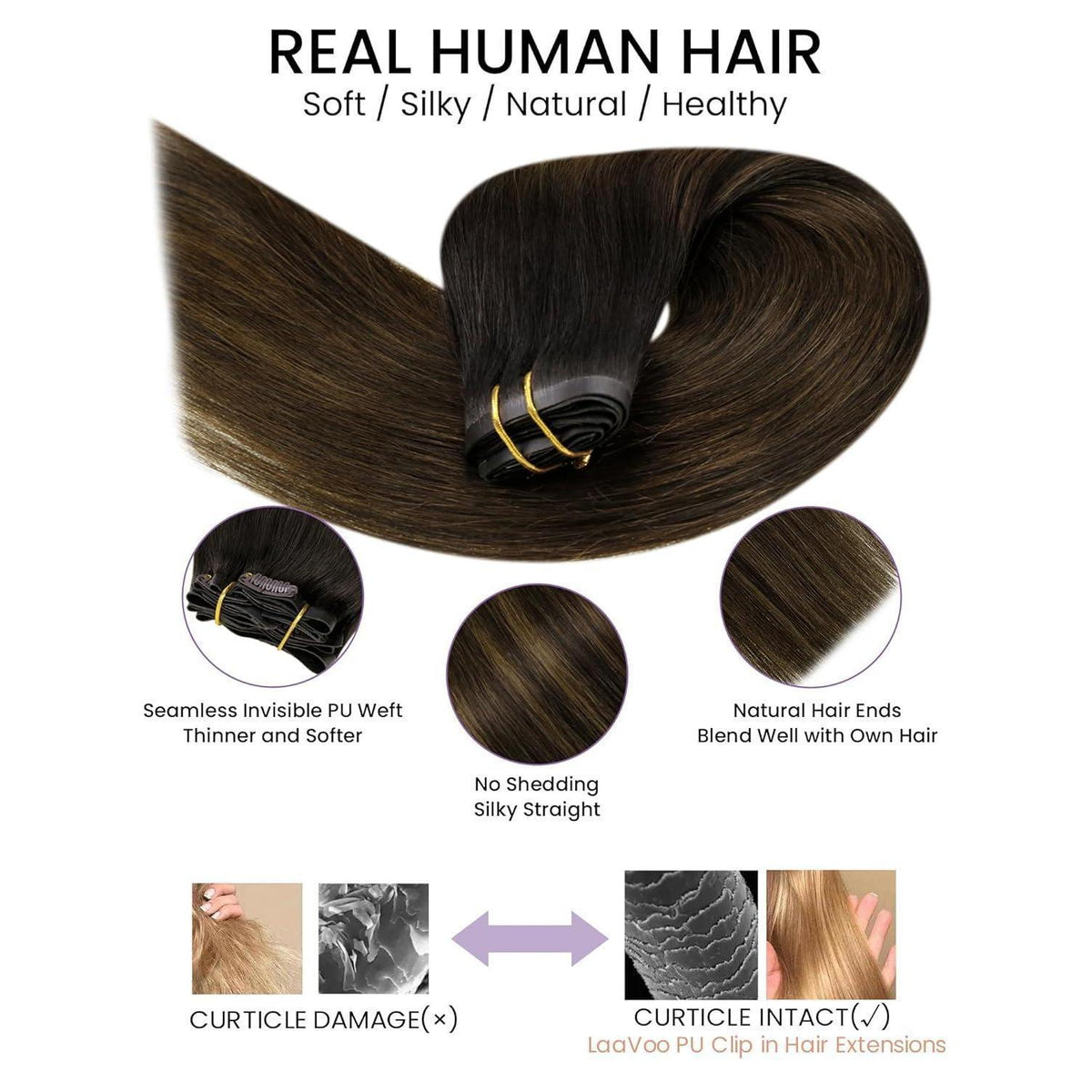 Echthaar Clip-Ins Braun Ombre 45cm - 100g