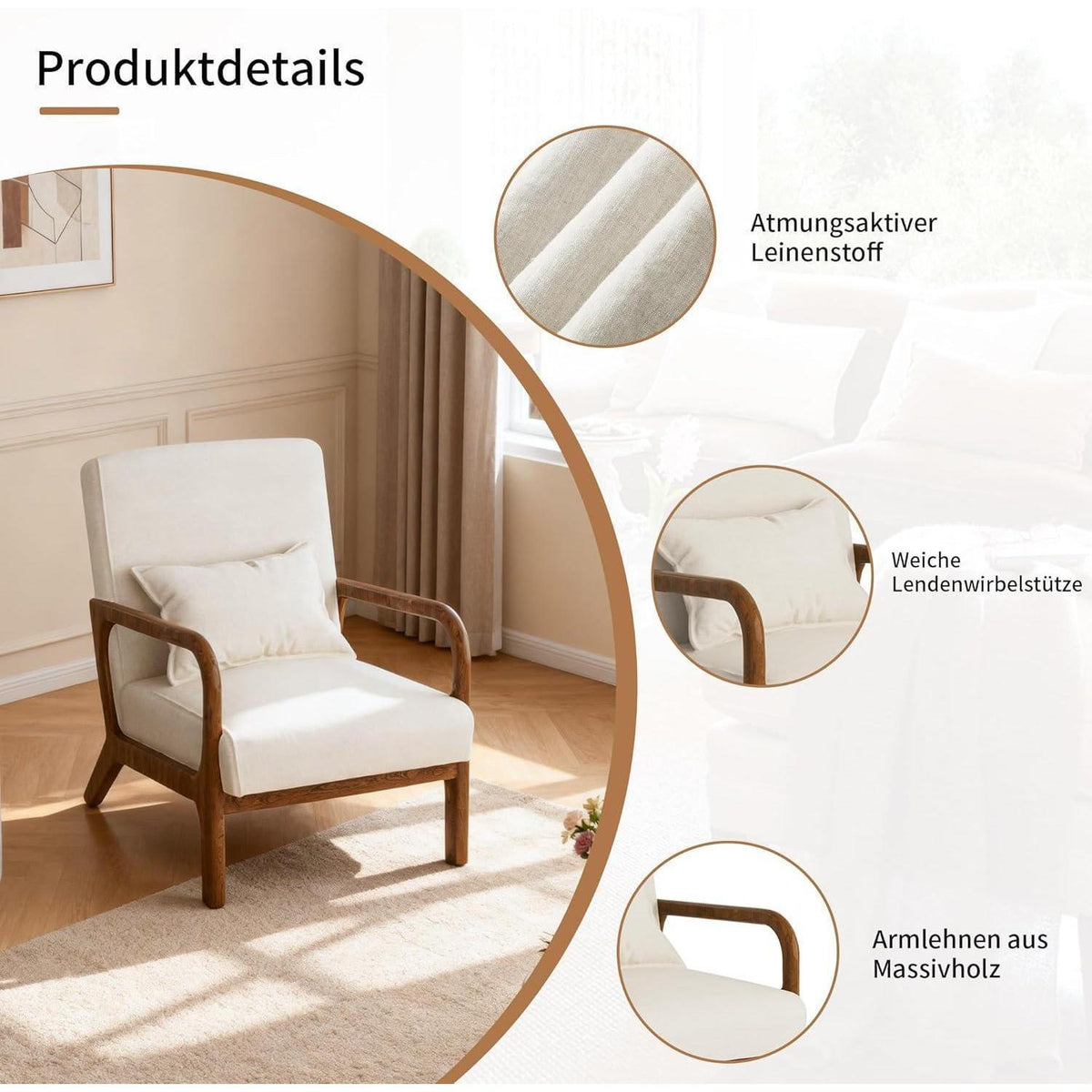 Gepolsterter Relaxsessel mit Armlehnen – Beige, Komfort & Stil