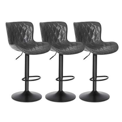 Verstellbare Barhocker Set (3x) – Dunkelgrau, Fußstütze in Lederoptik