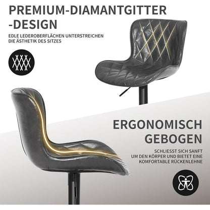 Verstellbare Barhocker Set (3x) – Dunkelgrau, Fußstütze in Lederoptik