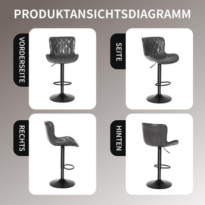 Verstellbare Barhocker Set (3x) – Dunkelgrau, Fußstütze in Lederoptik