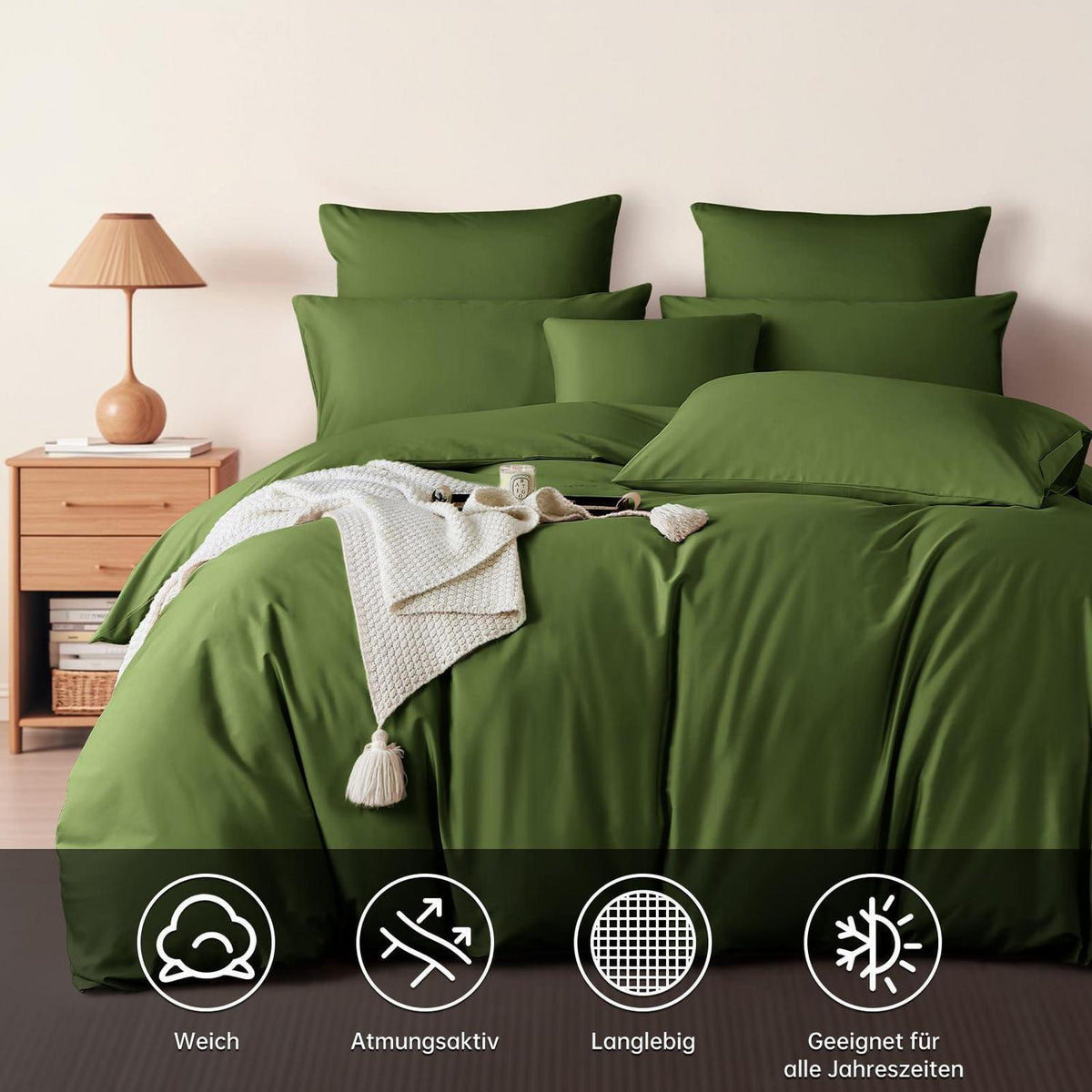Olivgrüne Bettwäsche Set 220x240 cm Mako Satin Baumwolle