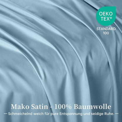 Satin Bettwäsche Set 220x240 cm Baumwolle Blau