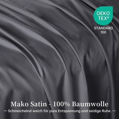 Satin Bettwäsche Set 220x240 Grau – Mako Baumwolle